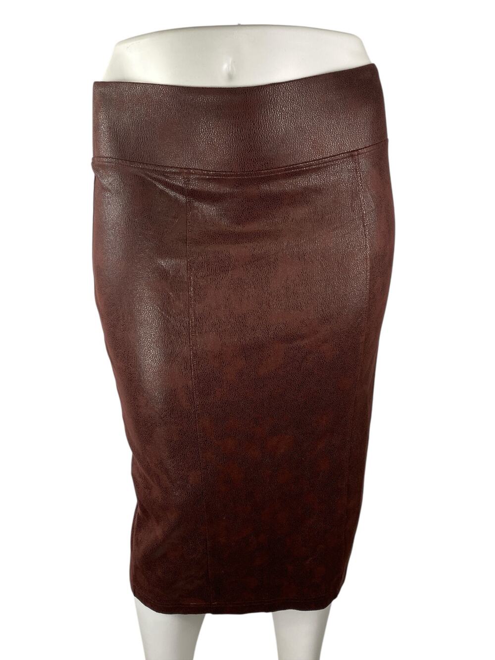 Melissa McCarthy Brown Faux Leather Vegan High Waisted Pencil Midi Skirt Size 1X